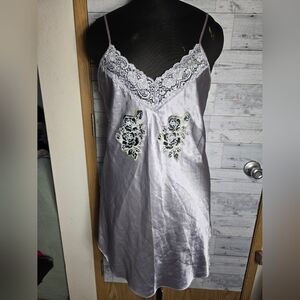 Vintage Customized Floral Gray Blue Satin Slip Dress